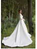 Long Sleeves Ivory Eyelash Lace Satin Awesome Wedding Dress